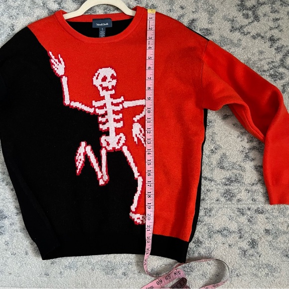 ModCloth Skeleton Print Halloween Sweater Black Orange Size L Novelty Comfy - Picture 6 of 6